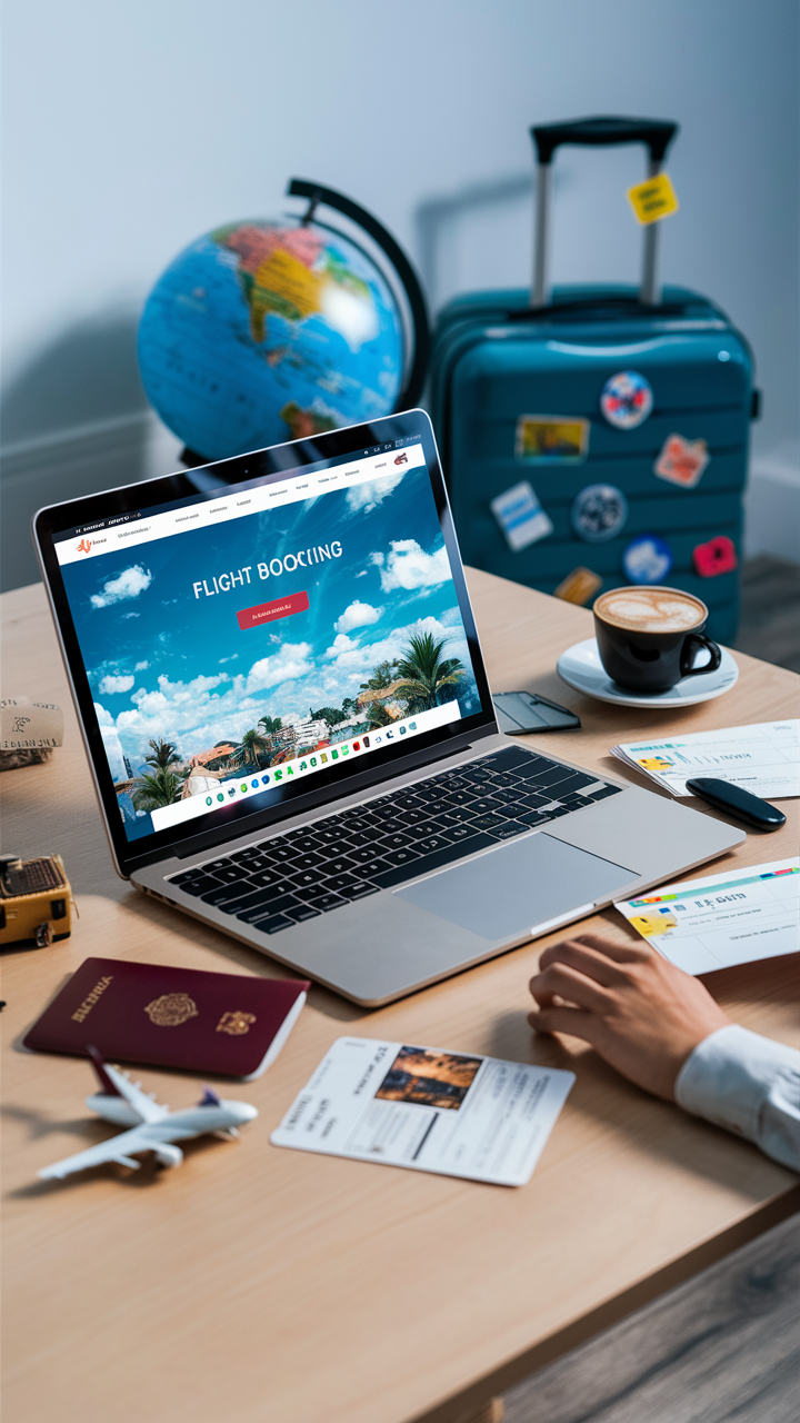 Customer searching for flights to Paris on a computer screen with booking options displayed